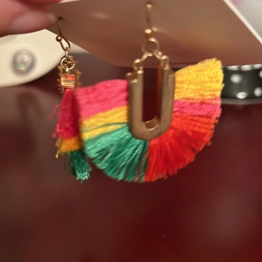 Panacea Bohemian Fringe Multi Color Tassel Women’s Rainbow Fan Earrings